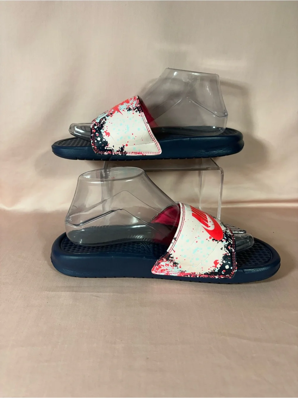 Nike Benassi JDI Print Splash Ink Minimalistic Unisex Blk/Pink Slides SZ 8/CM 25